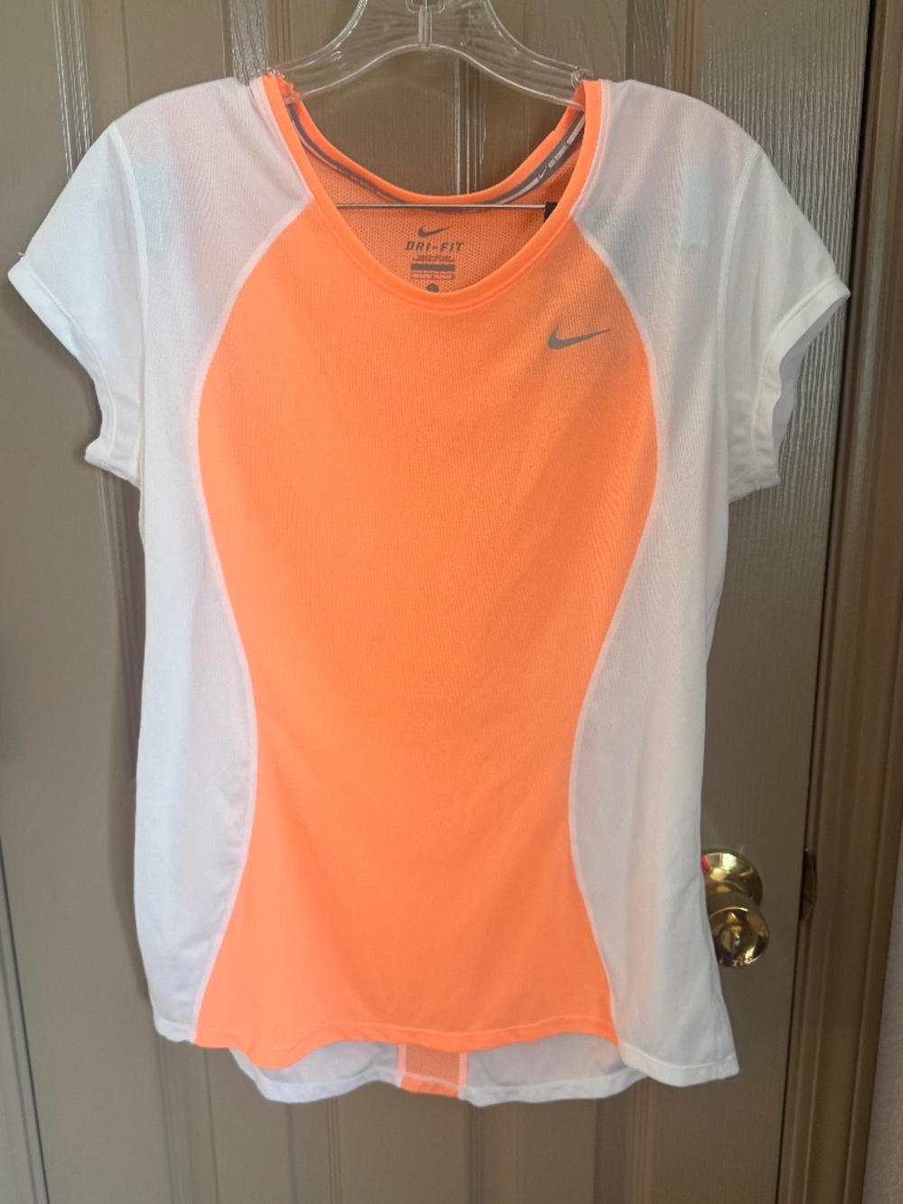 NWT Nike Dri-fit short sleeve orange white top Sz L